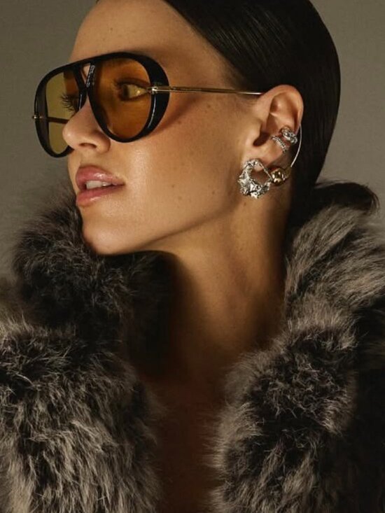 Bottega Veneta BV1273S 003 Geometric Sunglasses - Black and Gold/Yellow main image 8